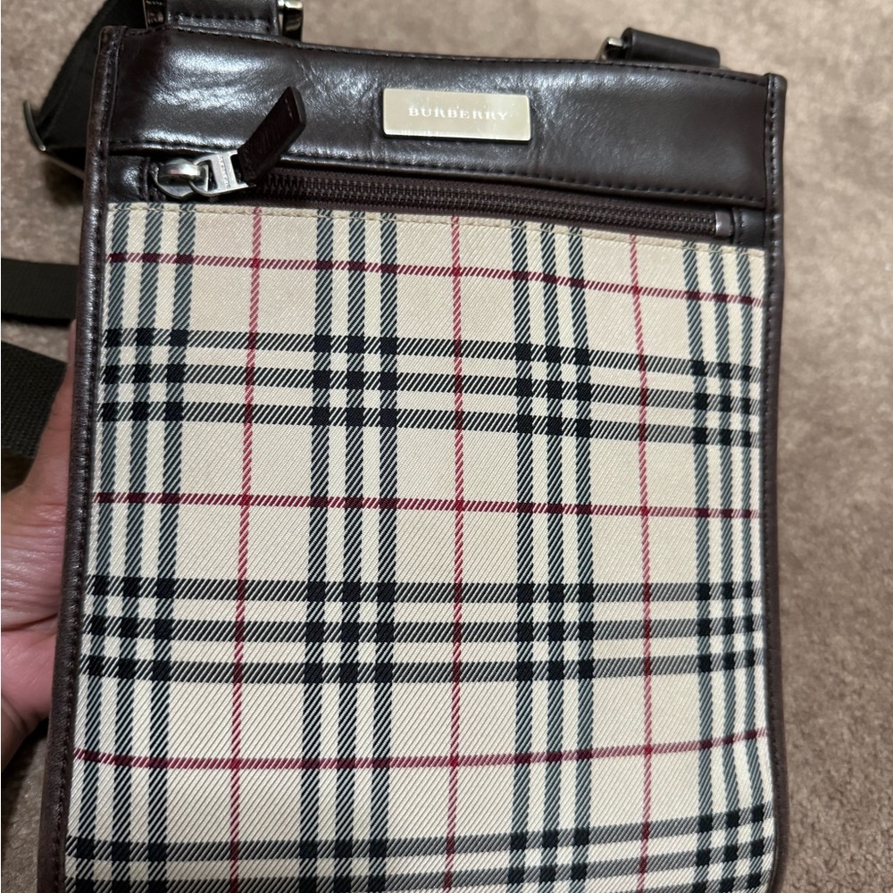 Burberry Checkered Brown and Cream Messenger Bag